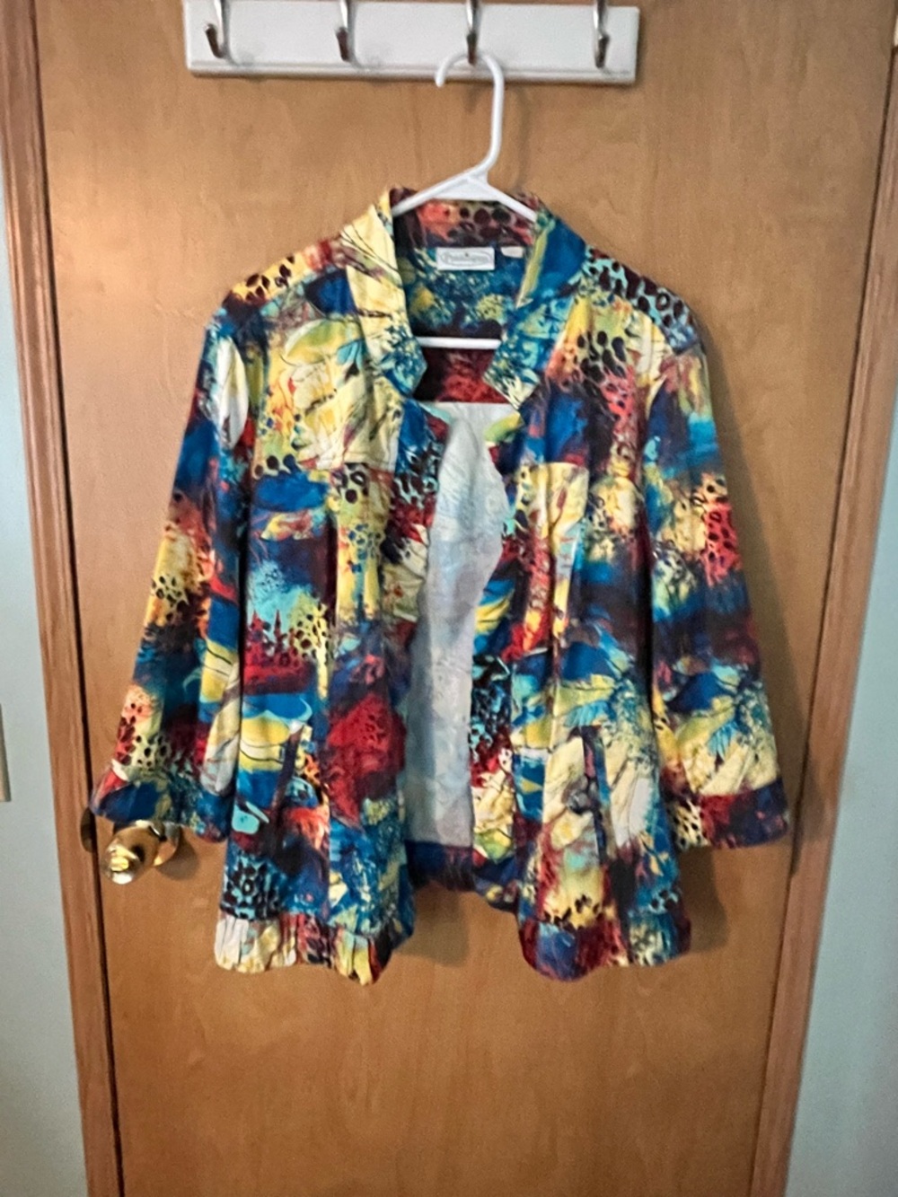 Patchington Multicolor Abstract Print Open Jacket Vent Cuffs Snap Pockets SZ XL